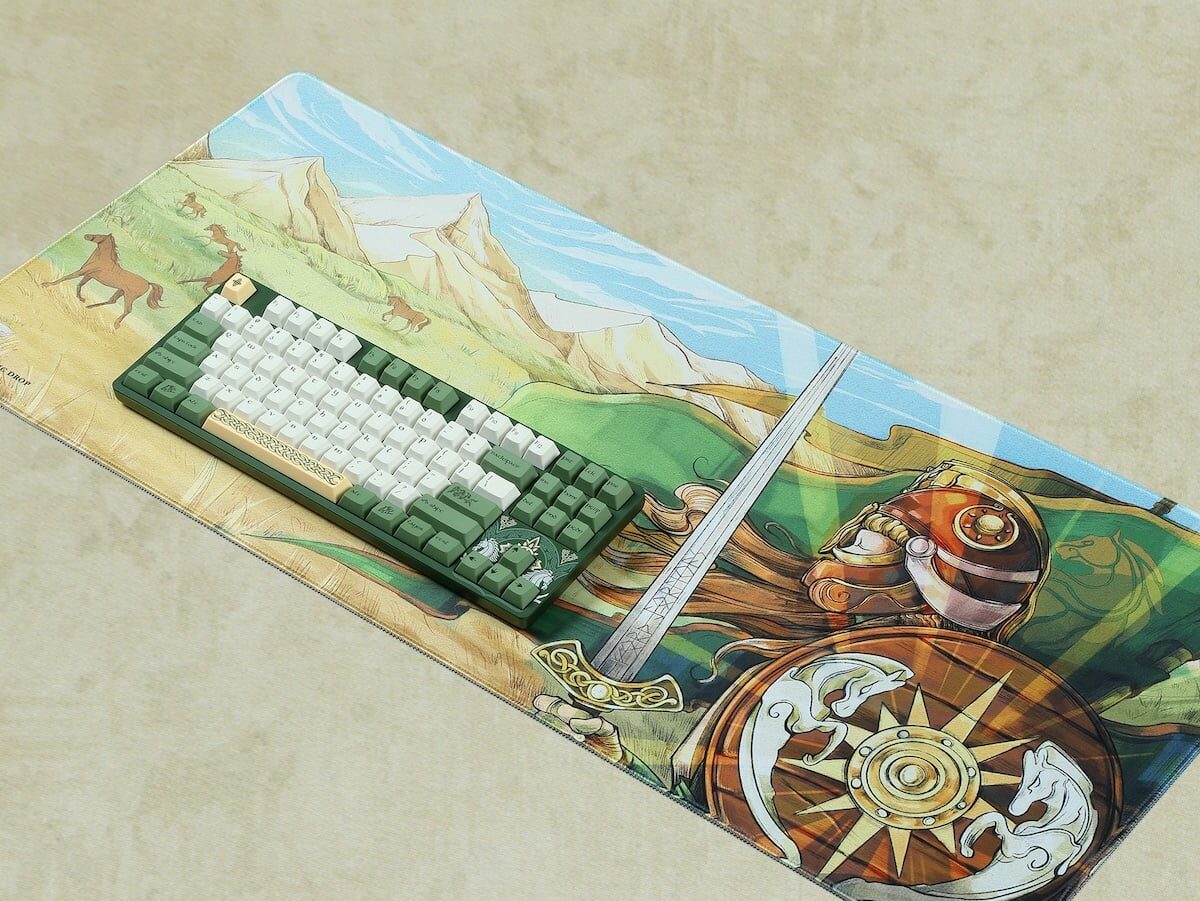 Drop + The Lord of the Rings Rohirrim Desk Mat depicts a key scene in intricate detail