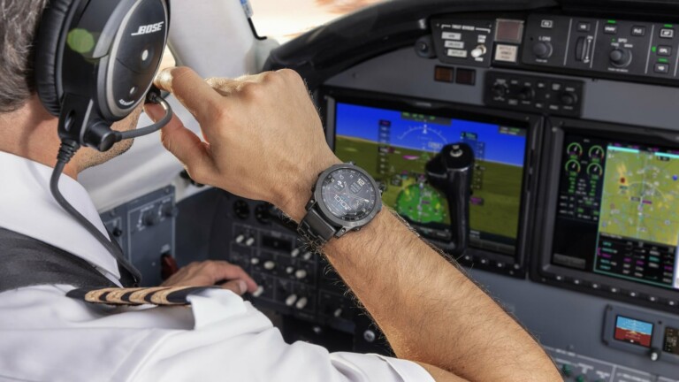 Garmin D2 Mach 1 Pro aviator smartwatch features a flashlight and advanced flying tools