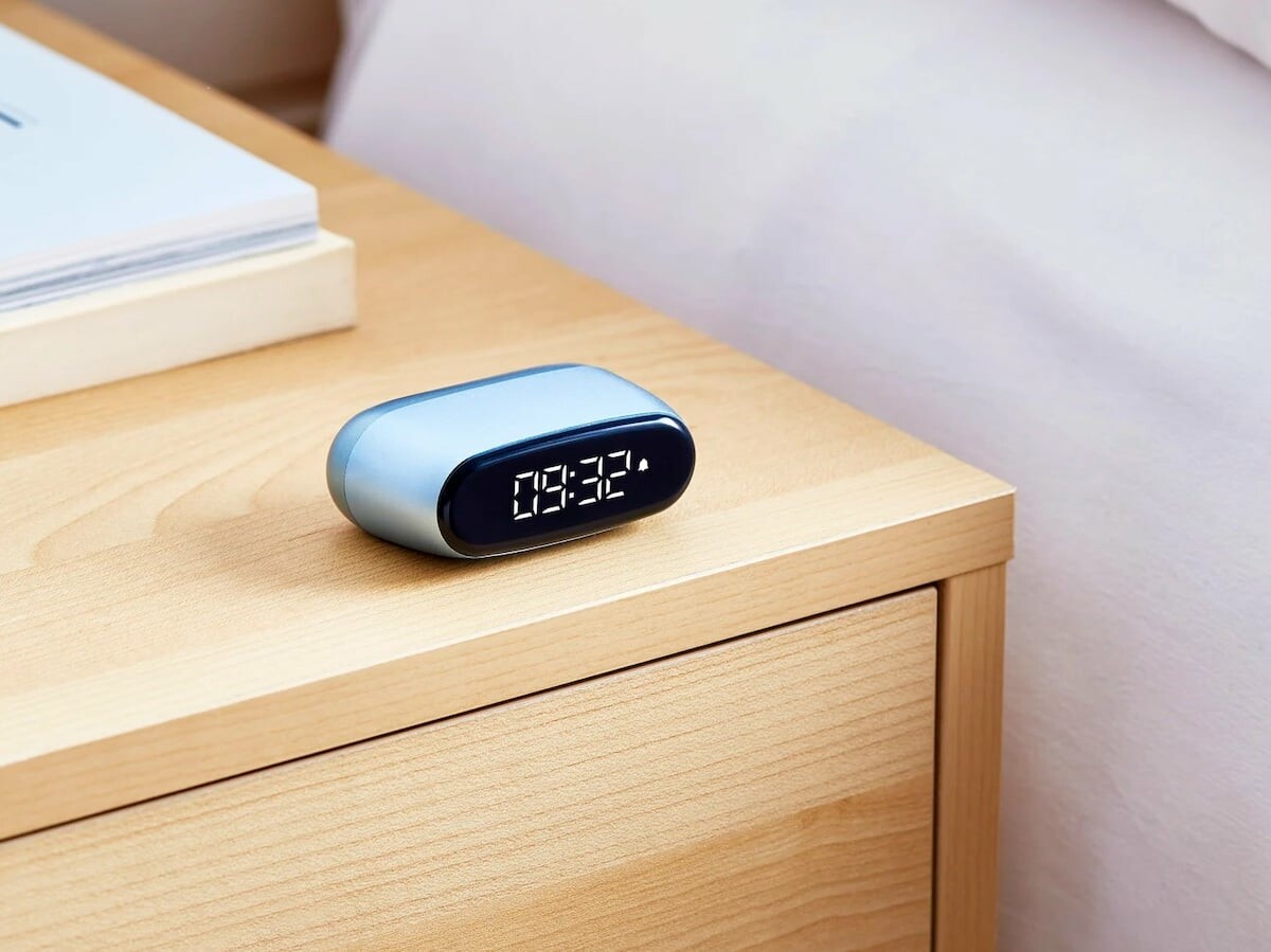 Lexon Minut palm-size-design alarm clock is elegant and fits in any bag for travel