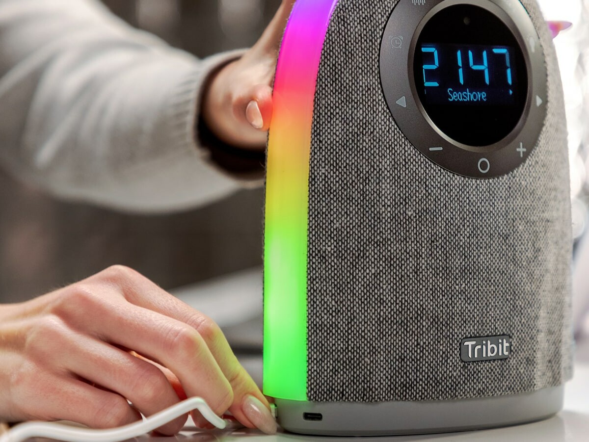 Tribit Home wired speaker features RGB lights to improve your mood and includes an alarm